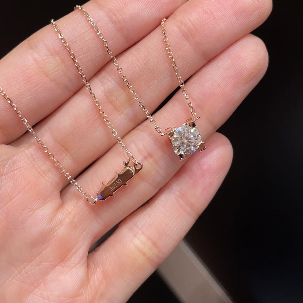 18K Rose Gold 1.00 ct Solitaire Lab-Grown Diamond Necklace, IGI Certified