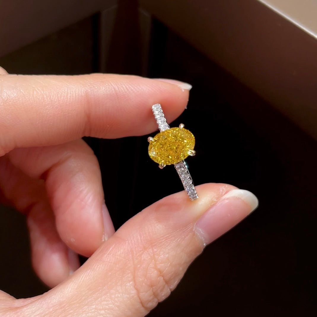 18K White Gold 1.58 ct Fancy Yellow Oval Lab-Grown Diamond Ring, IGI Certified