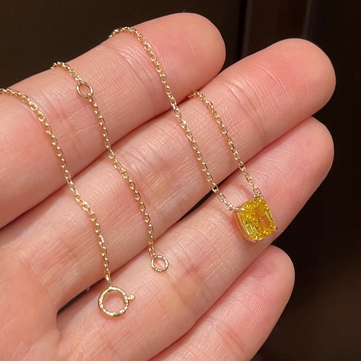 1.02 Ct Cushion Fancy Yellow Diamond Necklace - 18K Gold & IGI Certified