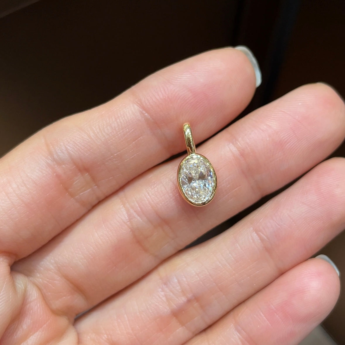 18K Yellow Gold 1.00 ct Oval Lab-Grown Diamond Universal Bail Small Gold Egg PendantI