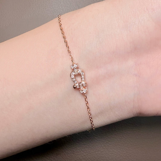 18K Rose Gold Mini Horseshoe Clasp Natural Diamond Bracelet