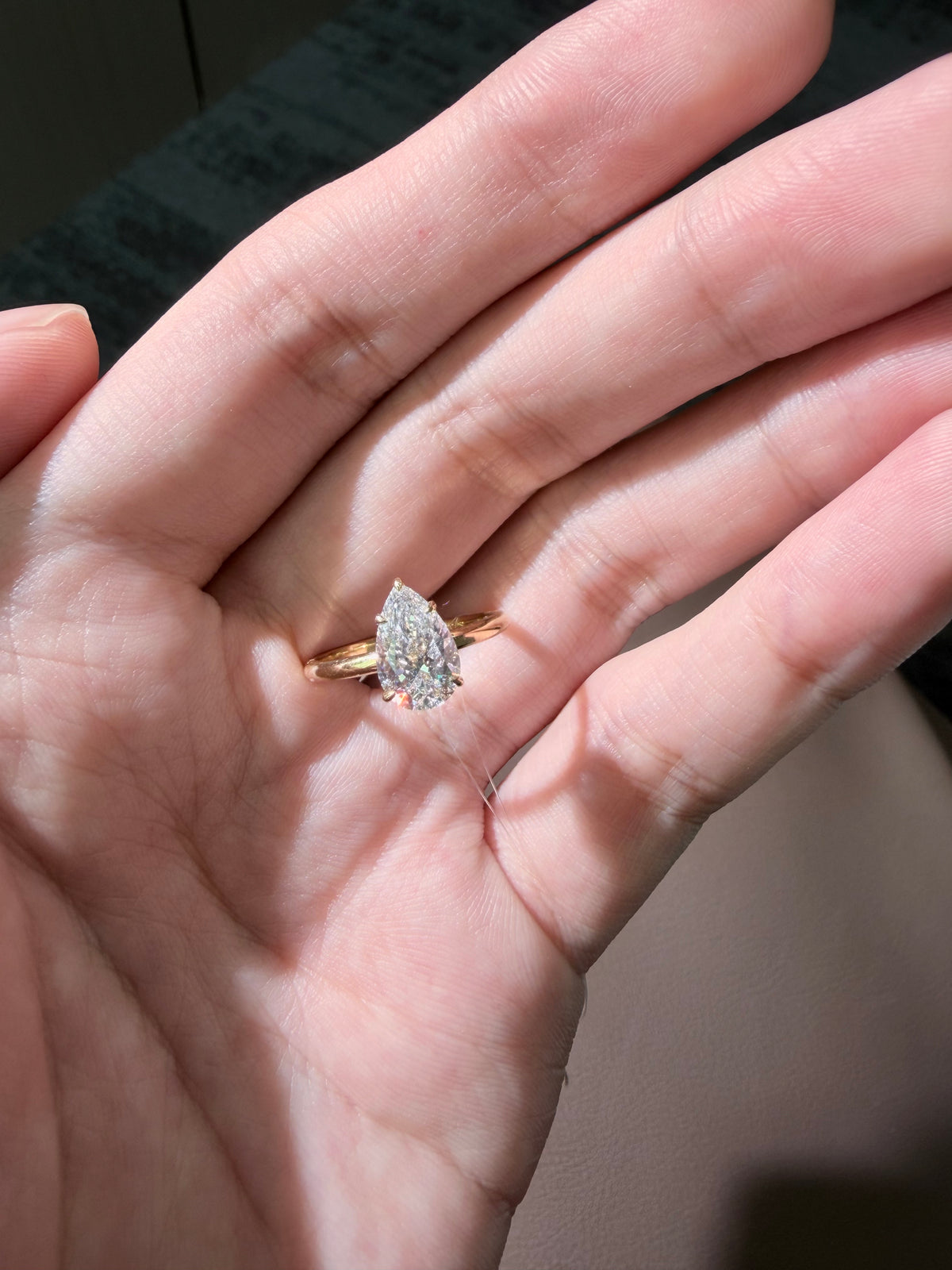 18K Yellow Gold 1.50 CT Pear Cut Lab-Grown Diamond Ring, IGI Certified