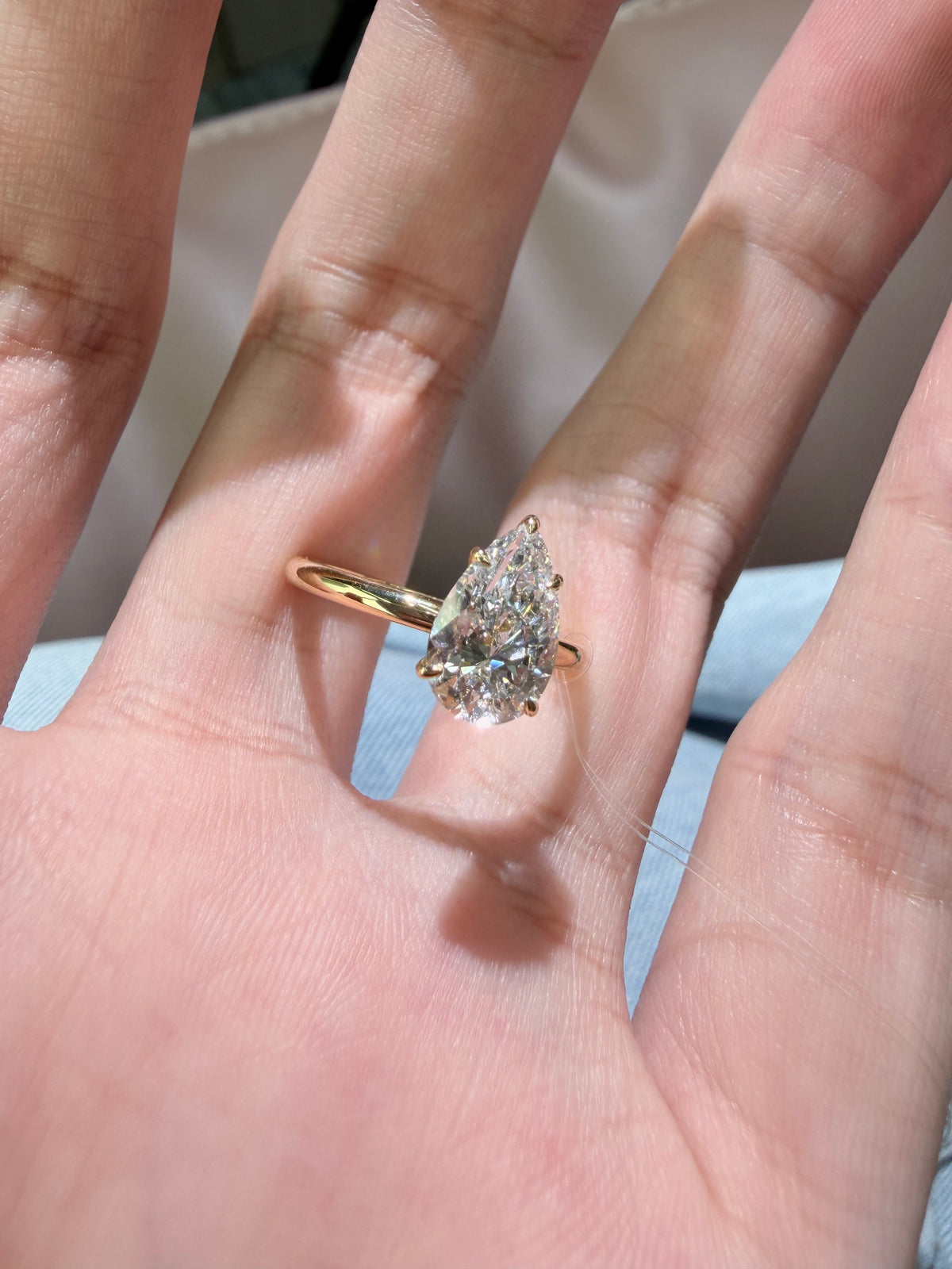 18K Yellow Gold 1.50 CT Pear Cut Lab-Grown Diamond Ring, IGI Certified