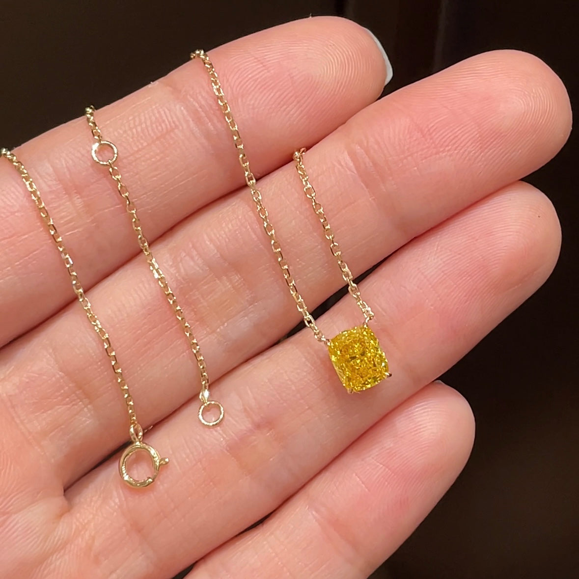 1.02 Ct Cushion Fancy Yellow Diamond Necklace - 18K Gold & IGI Certified