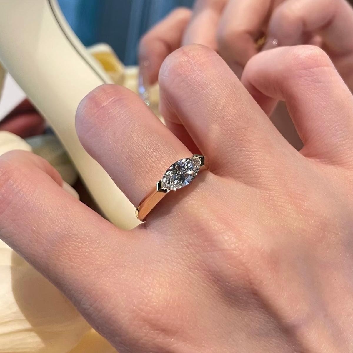 18K Gold 1ct Marquise Lab-Grown Diamond Roma Design Ring