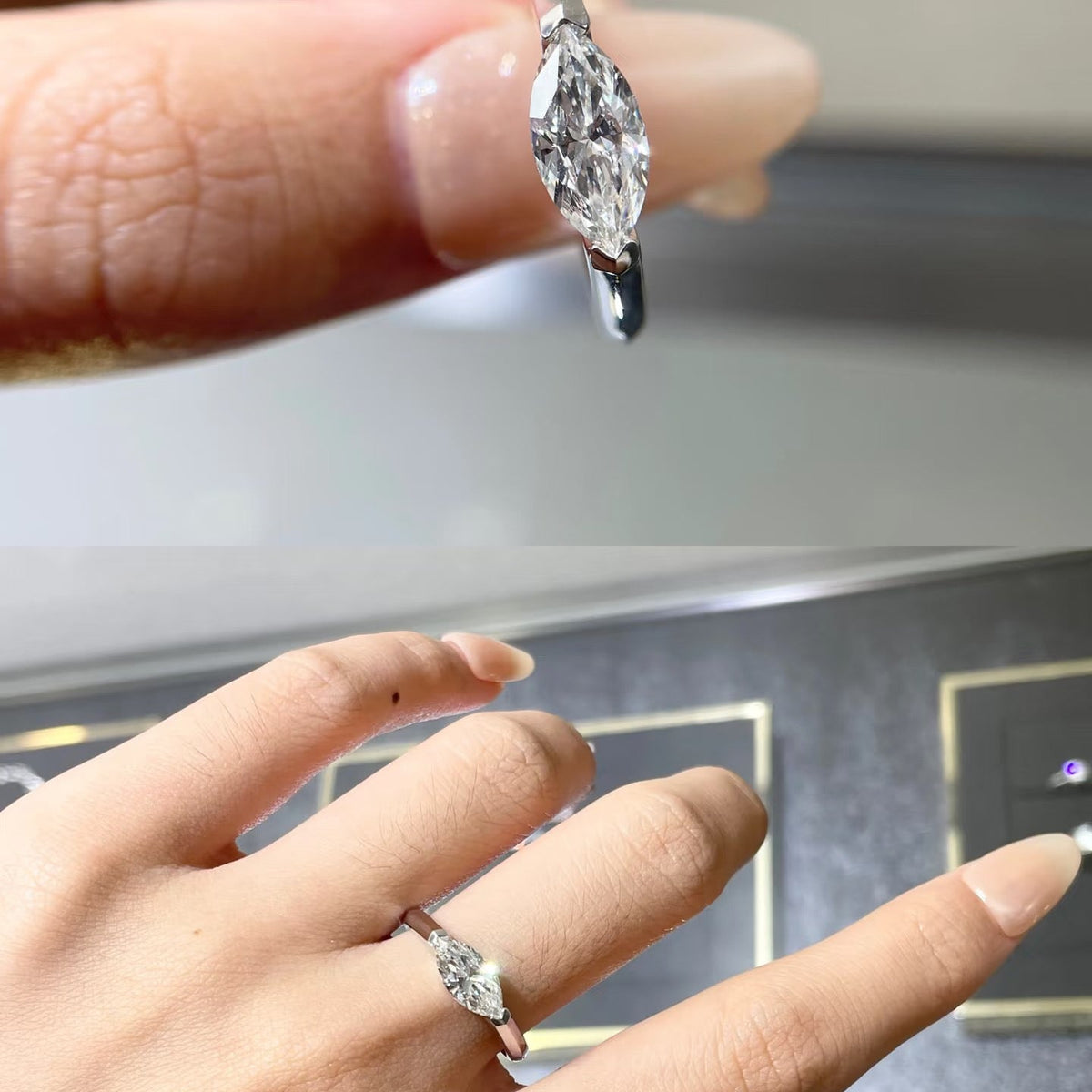 18K Gold 1ct Marquise Lab-Grown Diamond Roma Design Ring